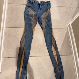 Mugler Blue Denim with Tan Mesh Accents